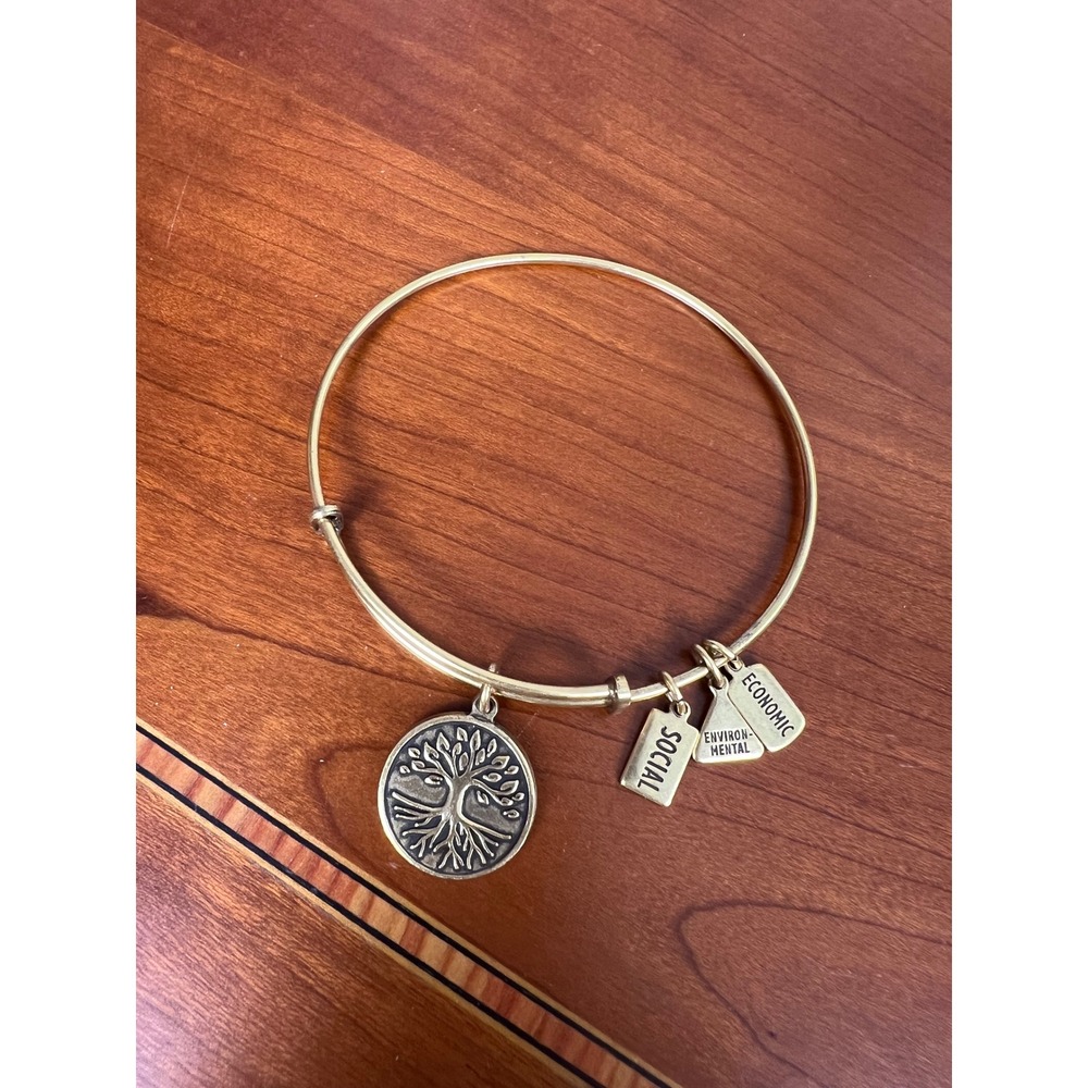 Wind & Fire Tree of Life Bangle Bracelet Gold Tone Adjustable Eco Friendly Charm
